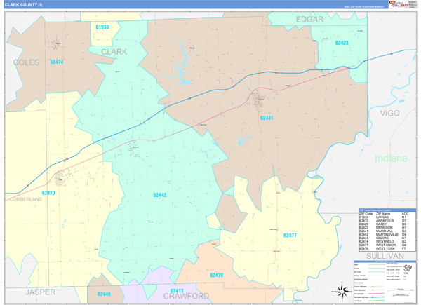 Clark County, IL Zip Code Map