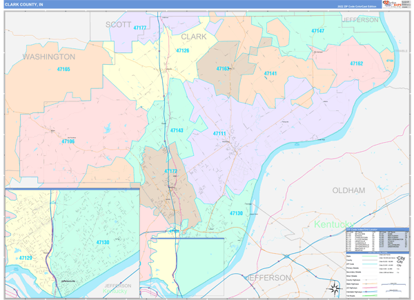 Clark County, IN Wall Map Color Cast Style