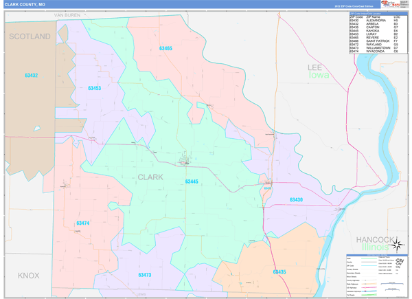Clark County, MO Wall Map Color Cast Style
