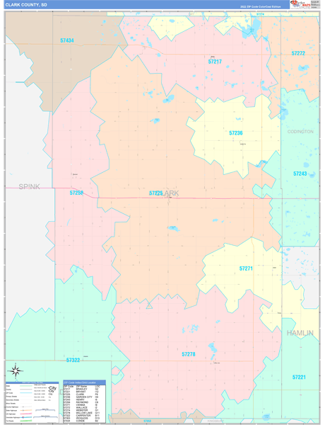 Clark County, SD Wall Map Color Cast Style