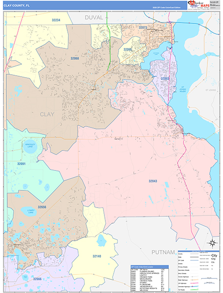 Clay County, FL Zip Code Map