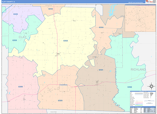 Clay County, IL Zip Code Map