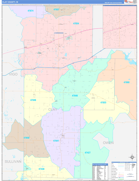 Clay County, IN Wall Map Color Cast Style