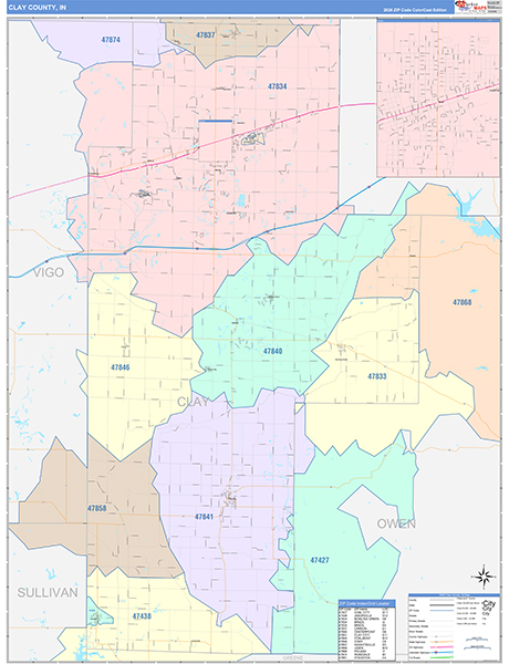 Clay County, IN Wall Map Color Cast Style