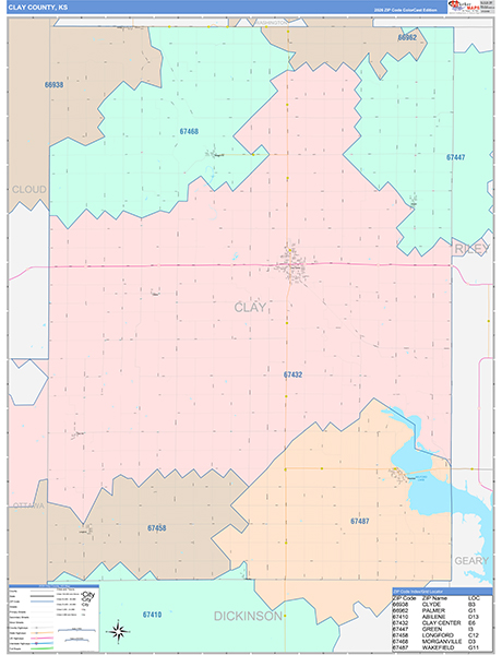 Clay County, KS Zip Code Map