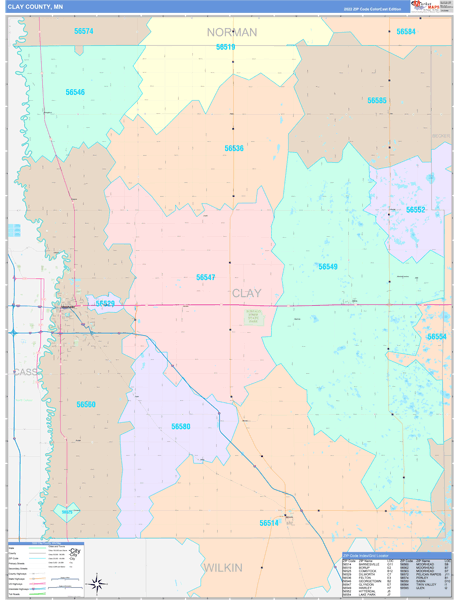 Clay County, MN Zip Code Map