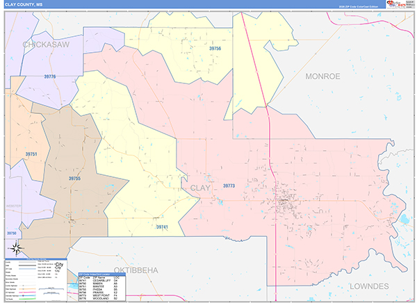Clay County, MS Zip Code Map