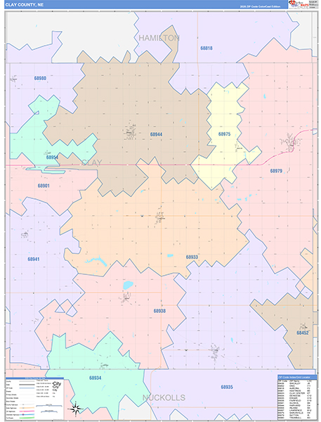 Clay County, NE Wall Map Color Cast Style