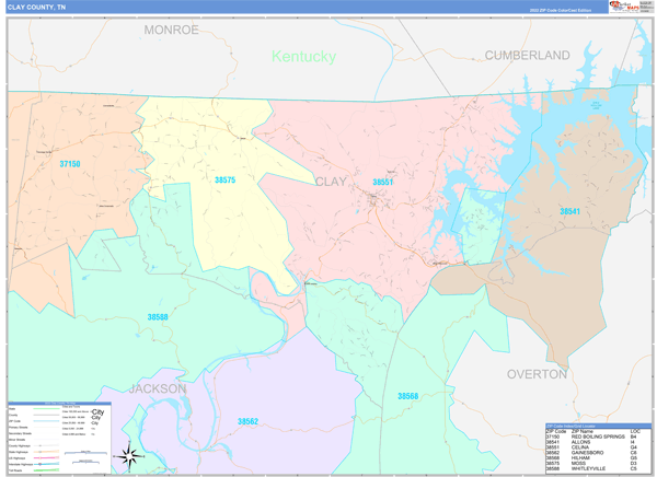 Clay County, TN Zip Code Map