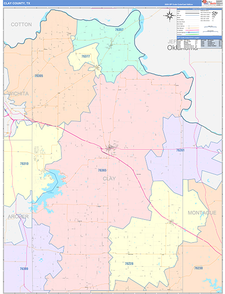 Clay County, TX Zip Code Map