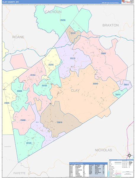 Clay County, WV Zip Code Map
