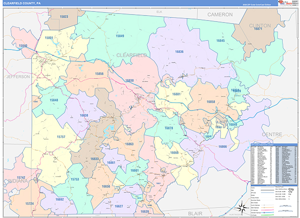 Clearfield County, PA Zip Code Map