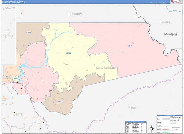 Clearwater County, ID Zip Code Map