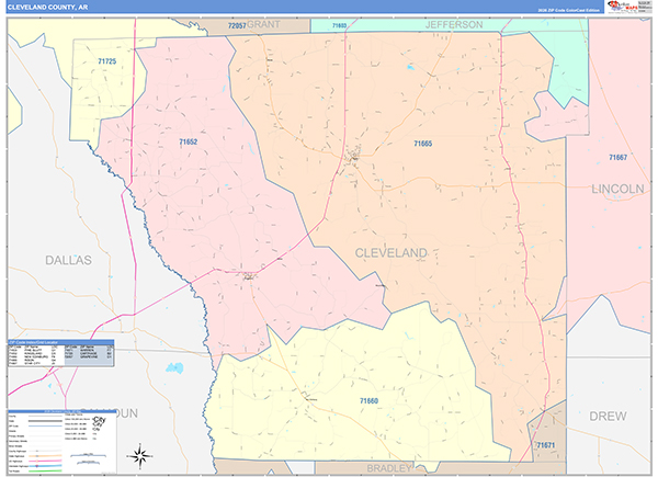 Cleveland County, AR Zip Code Map