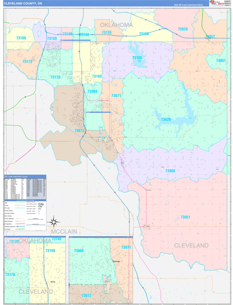 Cleveland County, OK Wall Map Color Cast Style