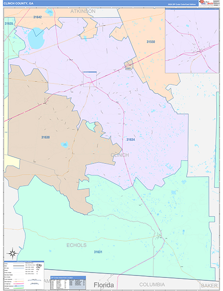 Clinch County, GA Wall Map Color Cast Style