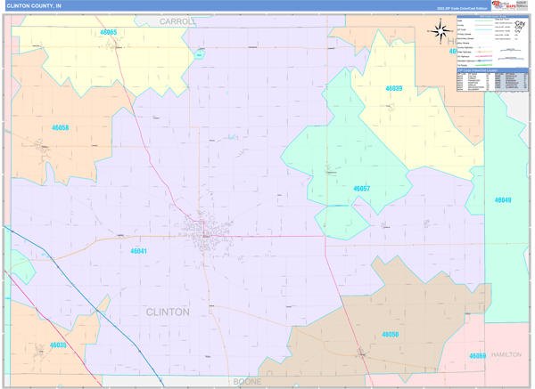 Clinton County, IN Wall Map Color Cast Style