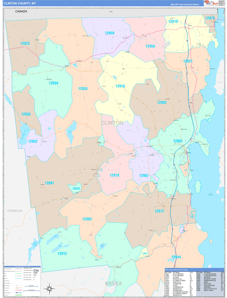 Clinton County, NY Zip Code Map