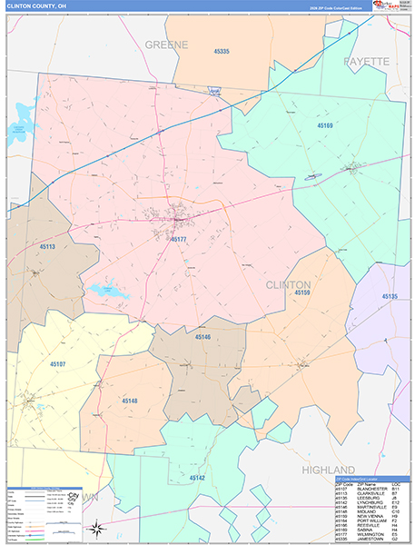 Clinton County, OH Map Color Cast Style