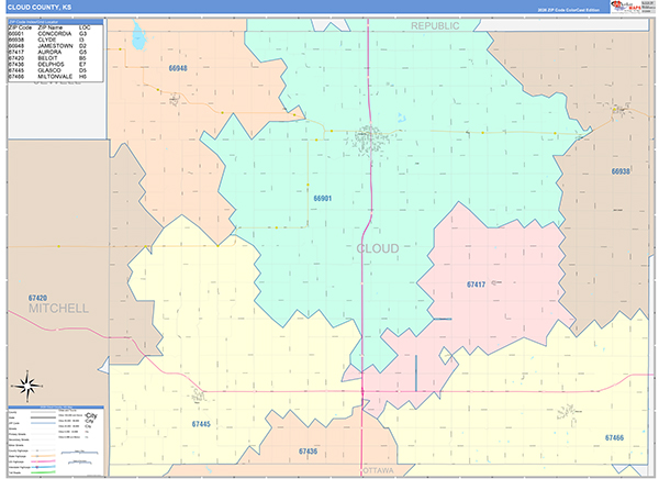 Cloud County, KS Wall Map