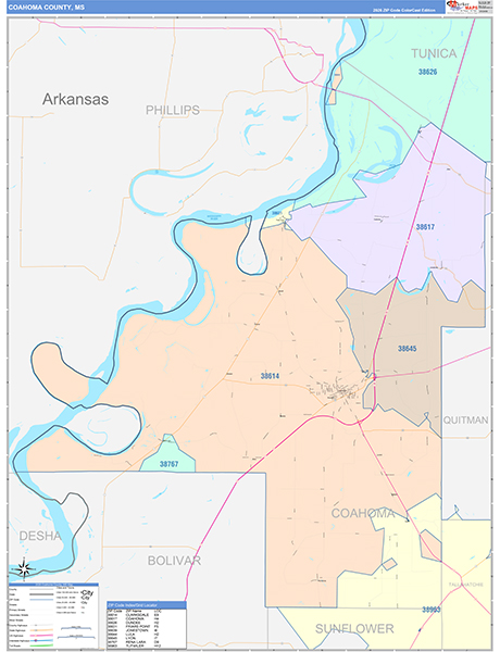 Coahoma County, MS Wall Map