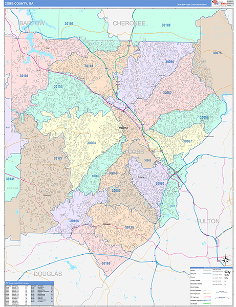 Cobb County, GA Zip Code Map