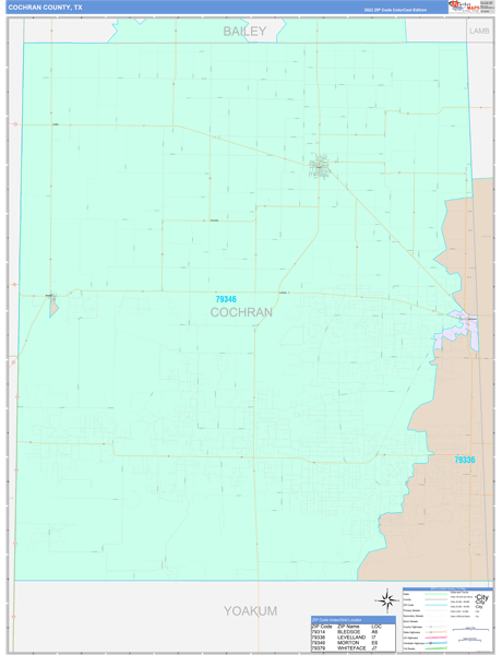 Cochran County, TX Wall Map Color Cast Style