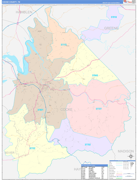 Cocke County, TN Zip Code Map