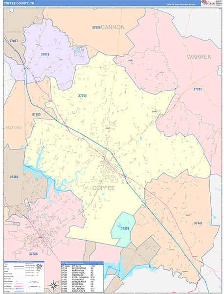 Coffee County, TN Zip Code Map