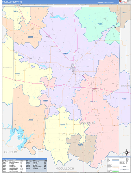 Coleman County, TX Zip Code Map