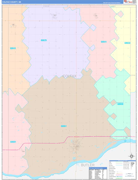 Colfax County, NE Wall Map Color Cast Style