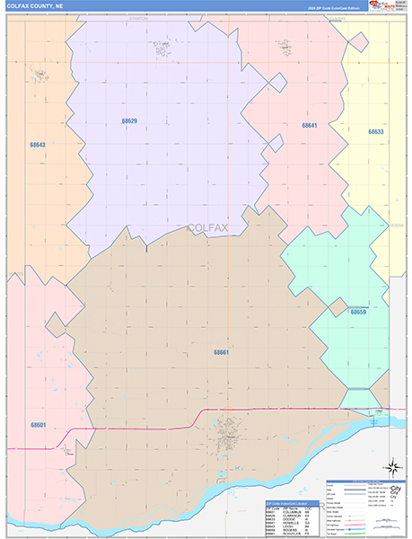 Colfax County, NE Map Color Cast Style