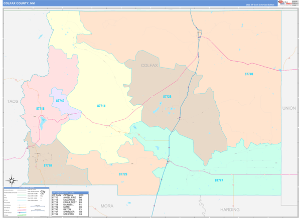 Colfax County, NM Wall Map Color Cast Style