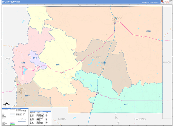 Colfax County, NM Wall Map Color Cast Style