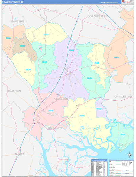 Colleton County, SC Wall Map Color Cast Style