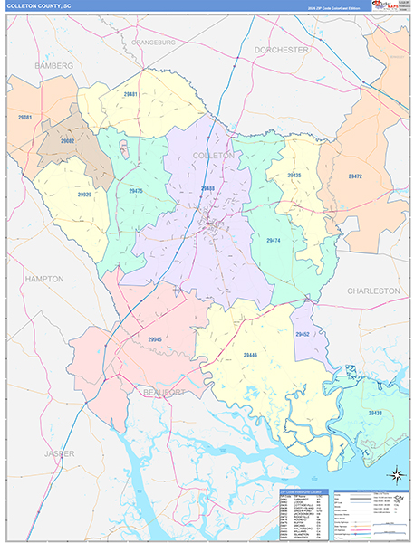 Colleton County Wall Map Color Cast Style