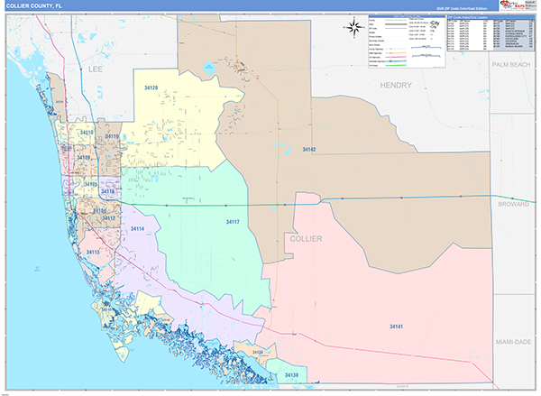 Collier County, FL Wall Map Color Cast Style