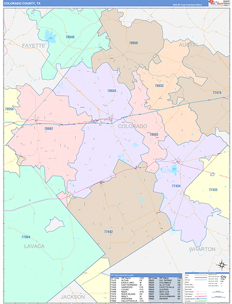 Colorado County, TX Wall Map Color Cast Style