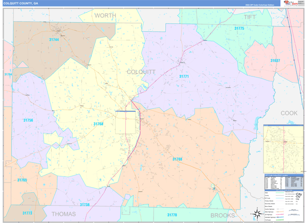 Colquitt County, GA Wall Map Color Cast Style