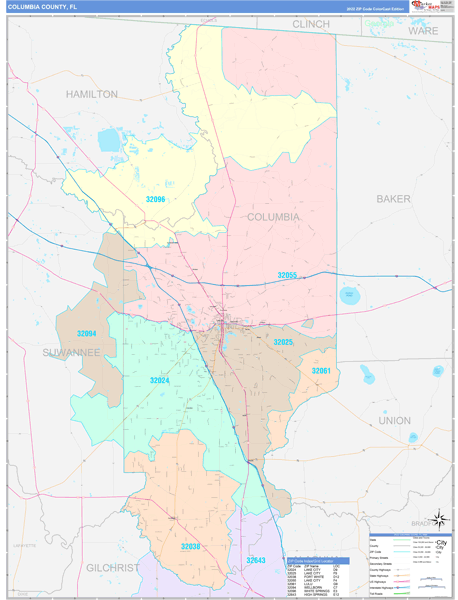 Columbia County Wall Map Color Cast Style
