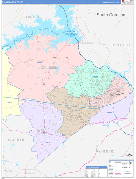Columbia County, GA Zip Code Map