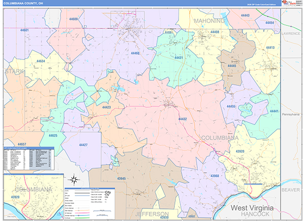 Columbiana County, OH Map Color Cast Style