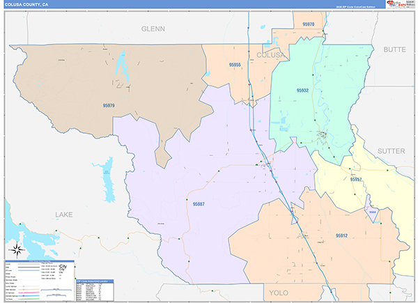 Colusa County, CA Map Color Cast Style