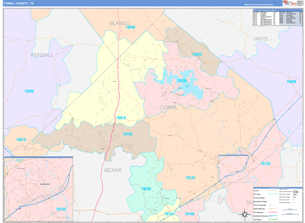 Comal County, TX Zip Code Map
