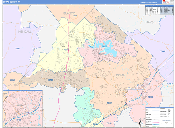 Comal County, TX Zip Code Map