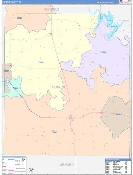 Concho County, TX Zip Code Map