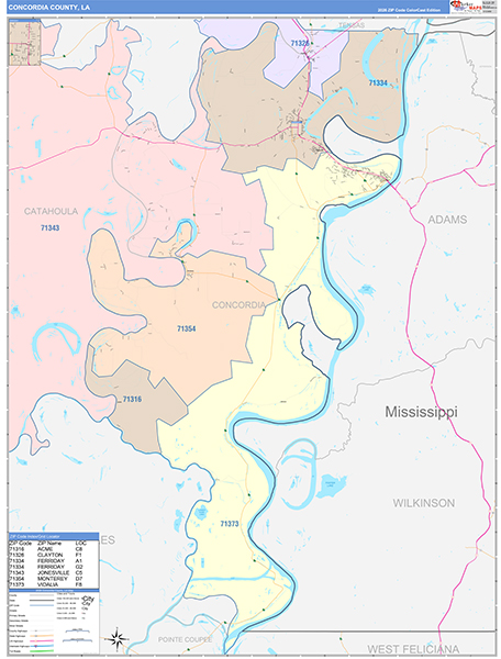 Concordia Parish (County), LA Wall Map Color Cast Style