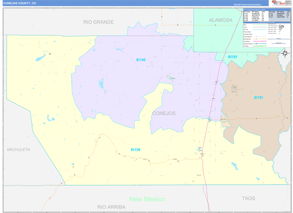 Conejos County Wall Map Color Cast Style