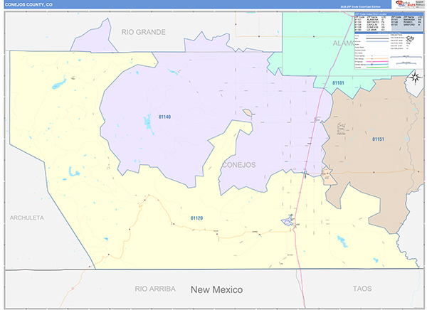 Conejos County, CO Wall Map Color Cast Style