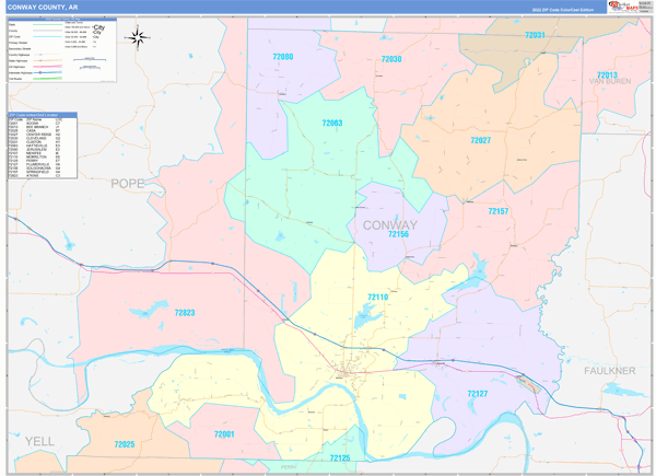 Conway County Wall Map Color Cast Style